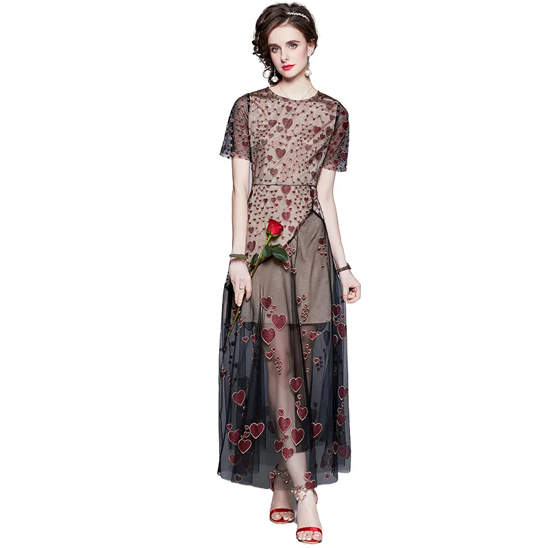 Summer Mesh Embroidery Dress French Casual High Waist Short Sleeve Dresses Ladies Elegant Temperament Maxi Dresses for Women
Summer Mesh Embroidery Dress French Casual High Waist Short Sleeve Dresses Ladies Elegant Temperament Maxi Dresses for Women