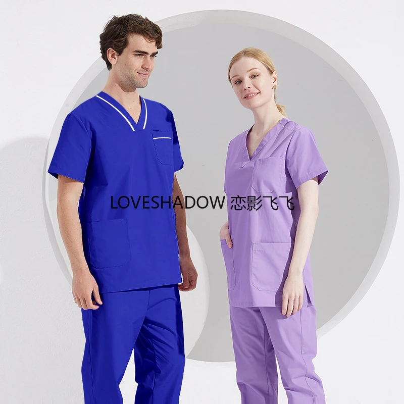 

Медицинская одежда из хлопка, с коротким рукавом, униформа для медсестры, медицинский костюм для врача, больничный костюм (Топ или комплект)