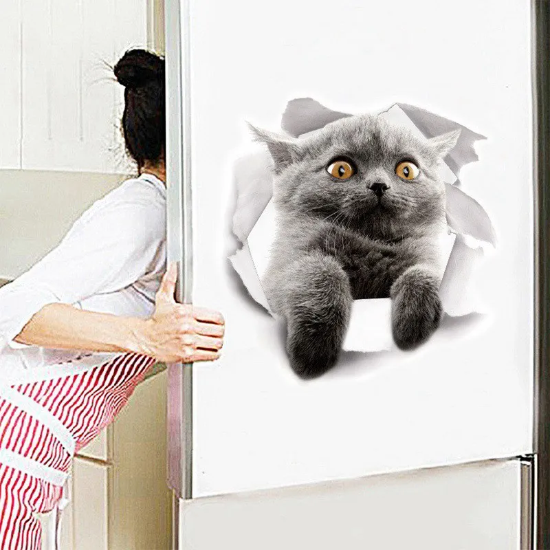 Милая 3D Наклейка на стену с изображением собаки кота съемного прочного