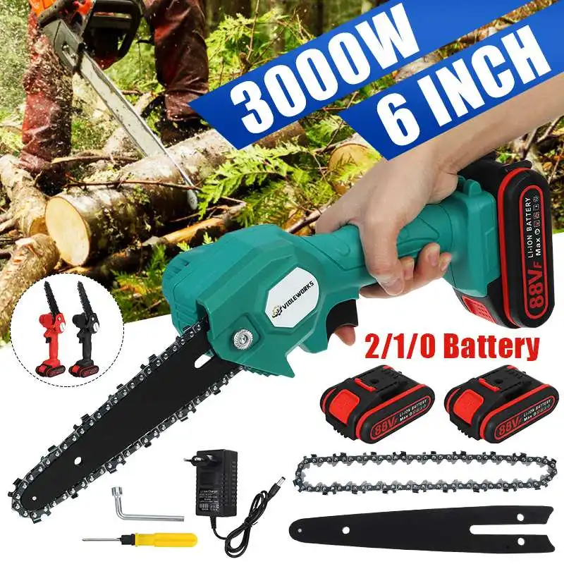 1200W 6 Inch 88VF Mini Electric Saw Chainsaw Wood Cutter With Rechargeable Battery Woodworking Pruning One-handed Garden Tool
1200W 6 Inch 88VF Mini Electric Saw Chainsaw Wood Cutter With Rechargeable Battery Woodworking Pruning One-handed Garden Tool