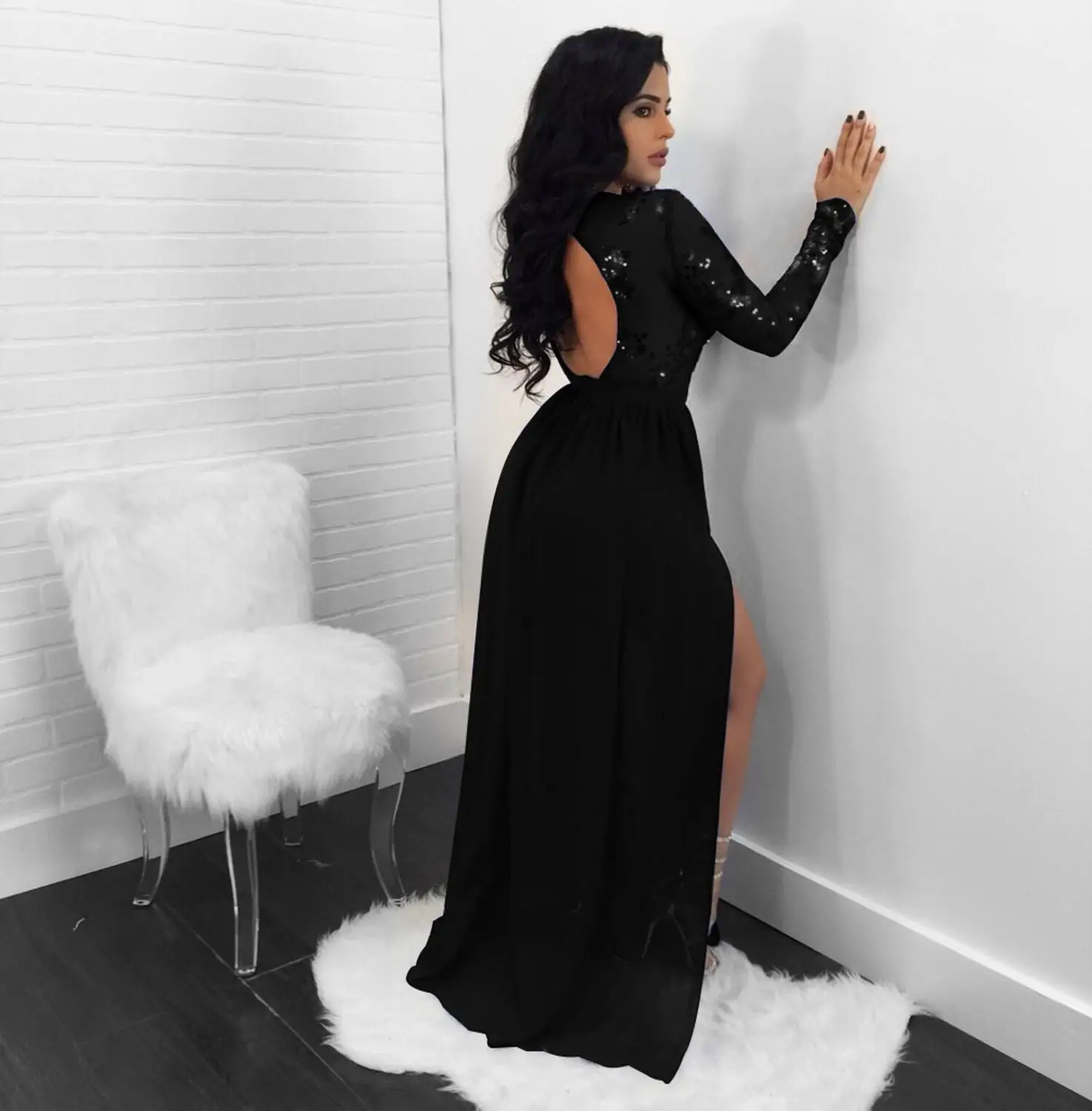 Sexy Women Dress Backless Sequin High Split See Through Lace Long Dress Long Sleeve Party Night Clubwear Outfit Autumn Winter
Sexy Women Dress Backless Sequin High Split See Through Lace Long Dress Long Sleeve Party Night Clubwear Outfit Autumn Winter