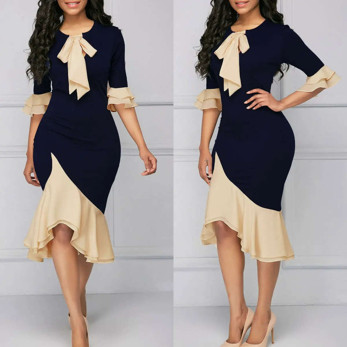 Women Dress O Neck Ruffles Half Sleeve High Waist Asymmetrical Bridesmaid Gown Ladies Party Prom Femme Dress
Women Dress O Neck Ruffles Half Sleeve High Waist Asymmetrical Bridesmaid Gown Ladies Party Prom Femme Dress