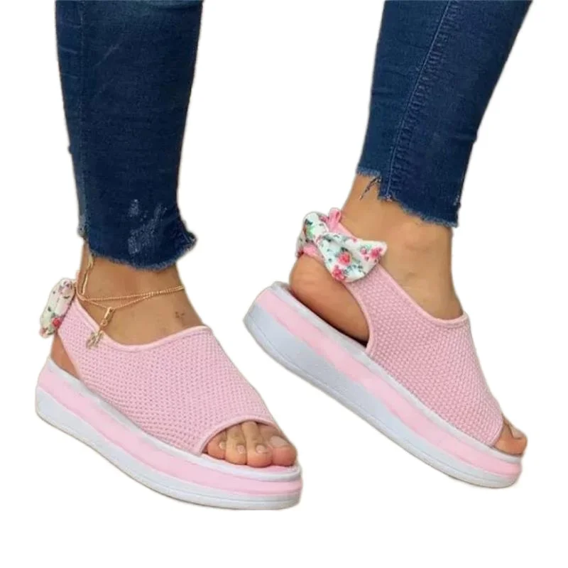 Women's Knitted Open-toed Bowknot Sponge Cake Sole High-heeled Non-slip Comfortable Summer Fashion Sandals and Slippers 4KD031
Women's Knitted Open-toed Bowknot Sponge Cake Sole High-heeled Non-slip Comfortable Summer Fashion Sandals and Slippers 4KD031