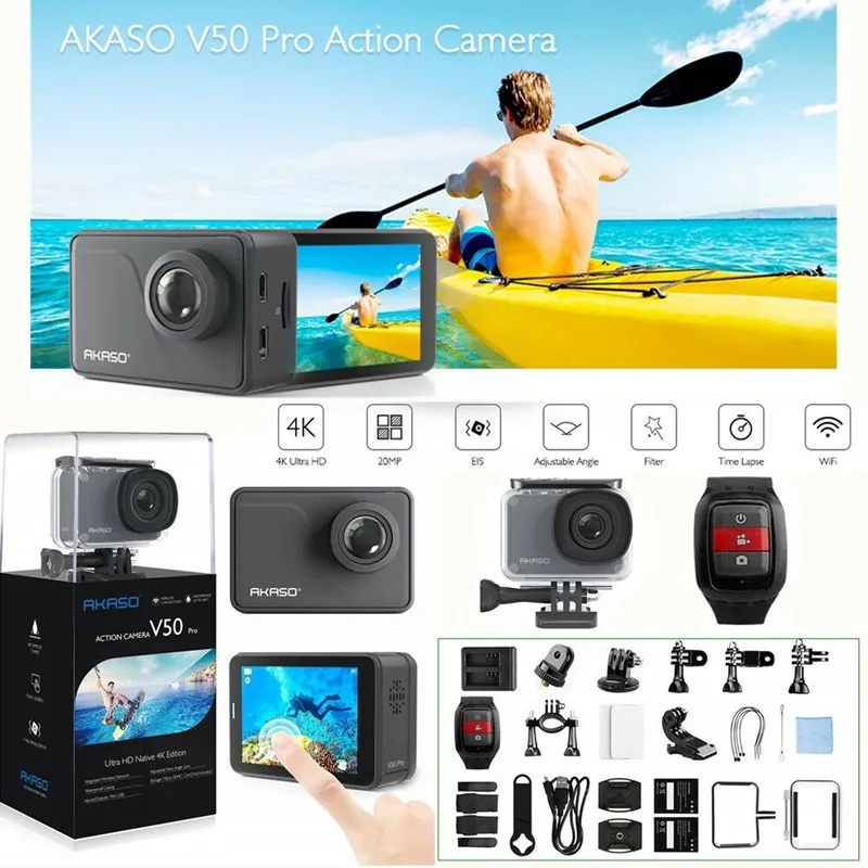 AKASO V50 pro экшен камера 4к со стабилизацией Ultra HD подводная EIS дистанционного