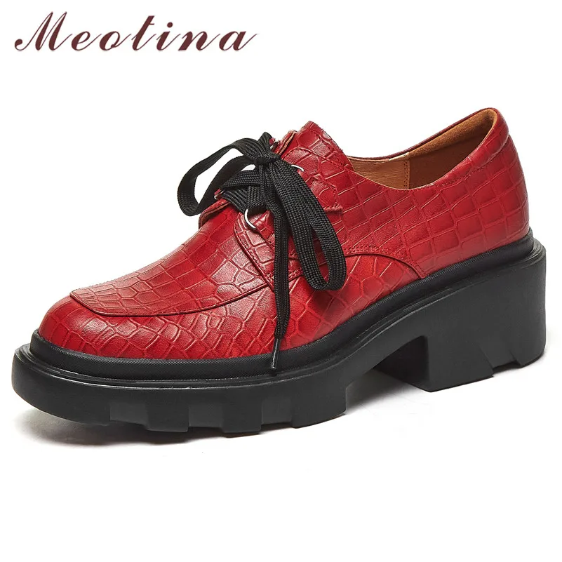 Meotina Women High Heel Pumps Genuine Leather Platform Thick Heels Shoes Round Toe Lace Up Shoes Female Footwear Spring Black 
Meotina Women High Heel Pumps Genuine Leather Platform Thick Heels Shoes Round Toe Lace Up Shoes Female Footwear Spring Black