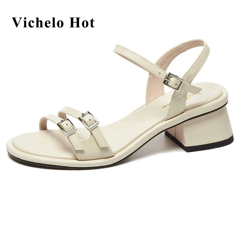 Vichelo Hot genuine leather round toe med heels high fashion metal fasteners summer shoes buckle straps mules women sandals L8f2
Vichelo Hot genuine leather round toe med heels high fashion metal fasteners summer shoes buckle straps mules women sandals L8f2