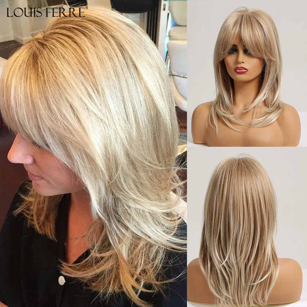 LOUIS FERRE Synthetic Medium Wavy Natural Wig with Bangs Women African American Hair Ombre Gloden Blonde Ash Middle Part Wigs
LOUIS FERRE Synthetic Medium Wavy Natural Wig with Bangs Women African American Hair Ombre Gloden Blonde Ash Middle Part Wigs