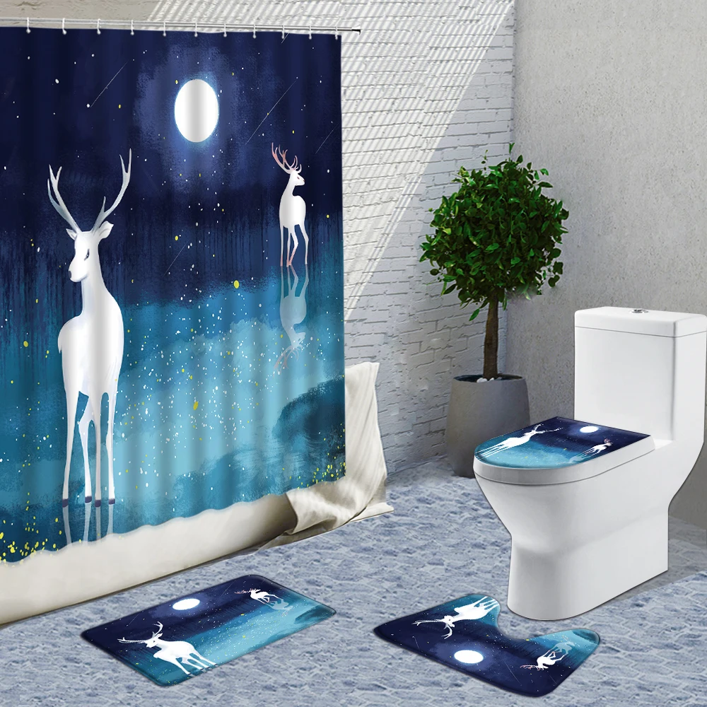 Hand Drawn European Starry Deer Shower Curtain Sets Forest Landscape Under The Moon Bath Mat Bathroom Curtains Toilet Carpet Rug
Hand Drawn European Starry Deer Shower Curtain Sets Forest Landscape Under The Moon Bath Mat Bathroom Curtains Toilet Carpet Rug