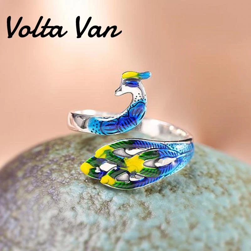 

Volta Van Women Rings 925 Sterling Silver Vintage Fine Jewelry Peacock Elegant 2022 New Burning Blue Fashion Concise Rings