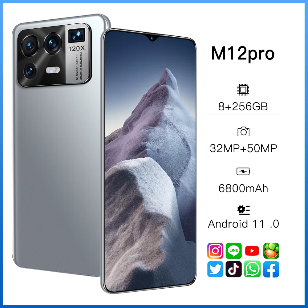 M12 Pro 6.7 Inch 8+256GB 32+50MP 6800mAh Andriod 11 Smartphones Global 5G LTE Bands Dual SIM+Micro SD Face ID Cell Phone MTK6889
M12 Pro 6.7 Inch 8+256GB 32+50MP 6800mAh Andriod 11 Smartphones Global 5G LTE Bands Dual SIM+Micro SD Face ID Cell Phone MTK6889