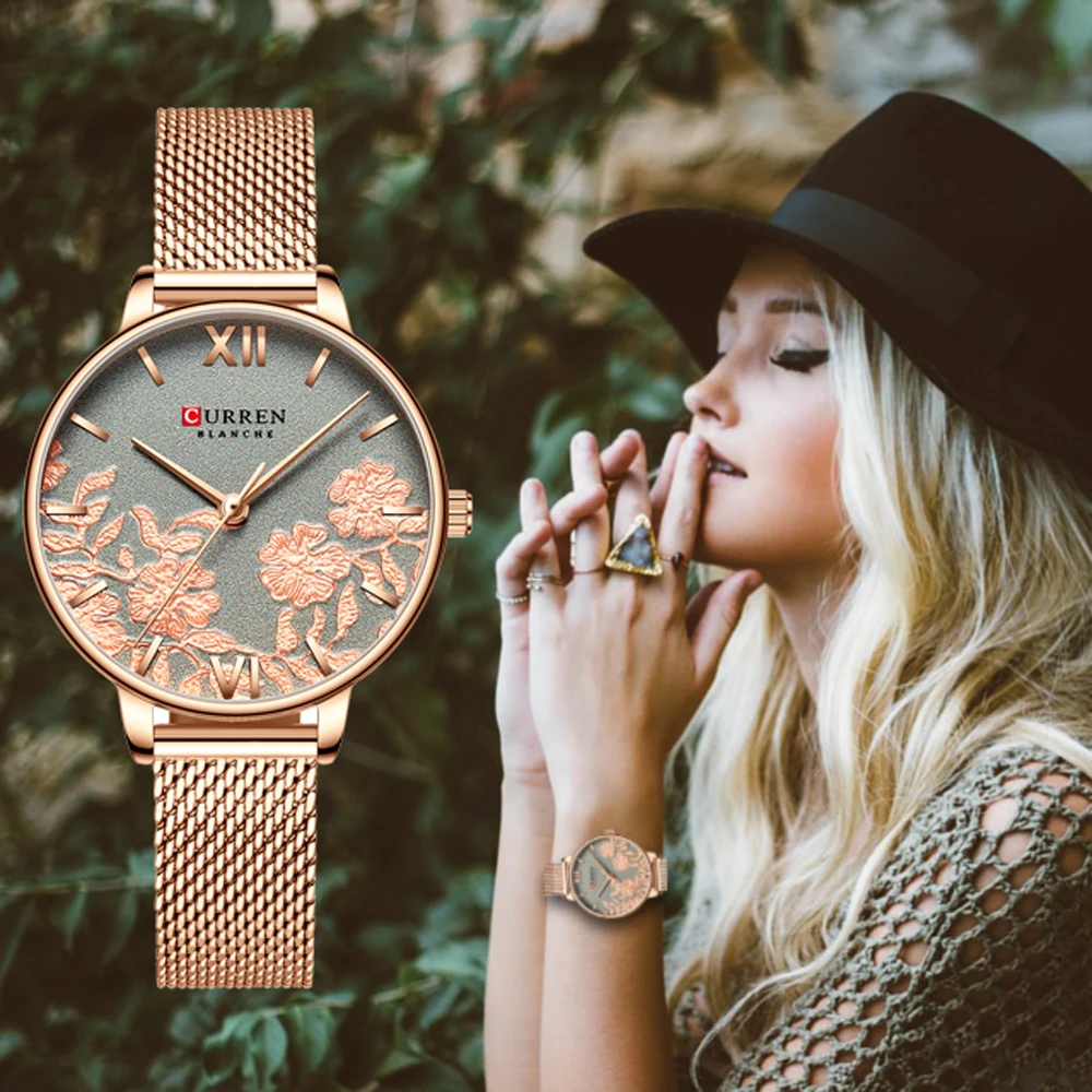 

CURREN женские часы Топ бренд класса люкс из нержавеющей стали ремешок наручные часы для женщин розовые часы Стильные кварцевые женские часы