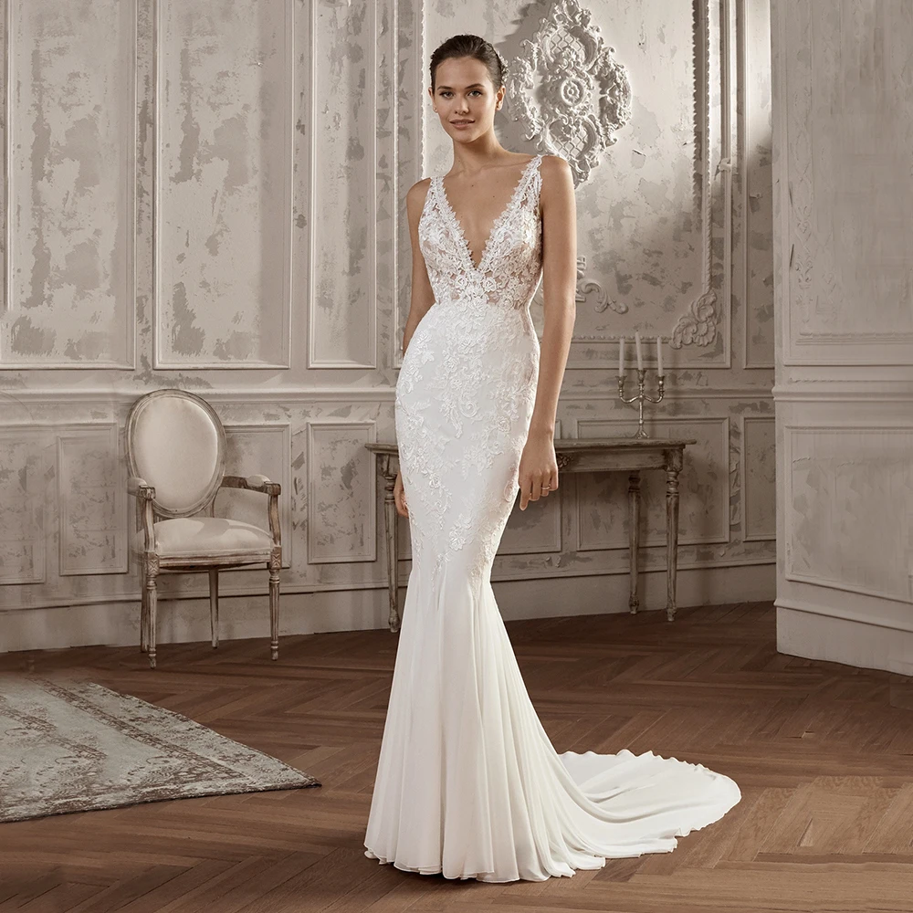 Charming Mermaid Wedding Dress Cap Sleeve Withe Sexy Deep V Neck Backless Bohemian Bride Marriage Custom Simple Bridal Gowns
Charming Mermaid Wedding Dress Cap Sleeve Withe Sexy Deep V Neck Backless Bohemian Bride Marriage Custom Simple Bridal Gowns
