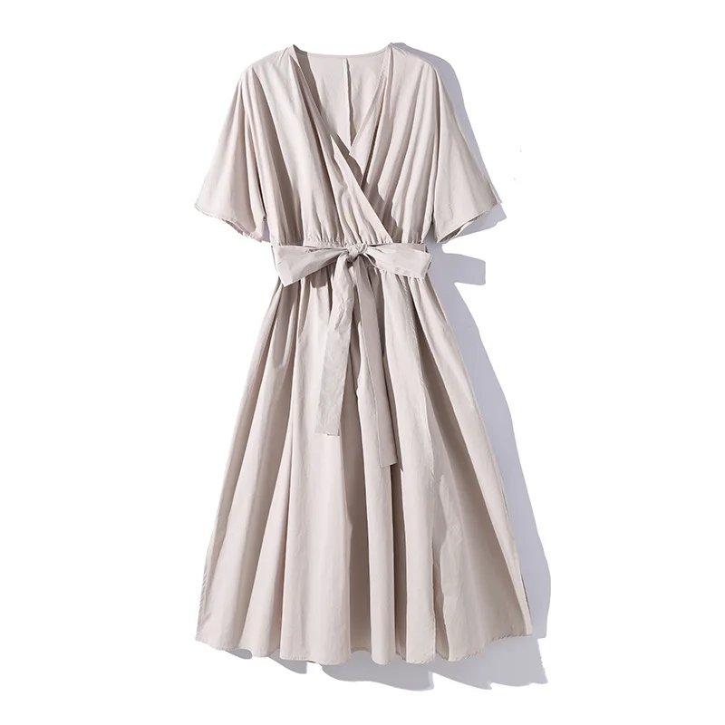 2021 summer new V-neck dress Women's short-sleeved temperament slim strap waist split long A-line skirt
2021 summer new V-neck dress Women's short-sleeved temperament slim strap waist split long A-line skirt