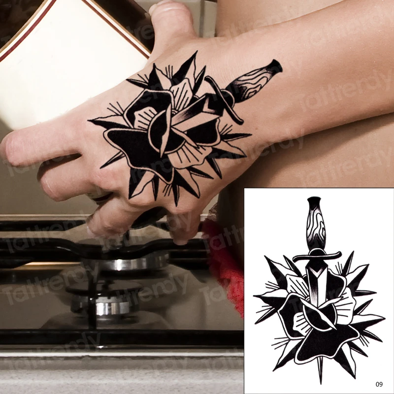hand tattoo rose knife mens fake tattoo black henna stickers for hand rose tattoo indian halloween waterproof tatoo finger decal
hand tattoo rose knife mens fake tattoo black henna stickers for hand rose tattoo indian halloween waterproof tatoo finger decal