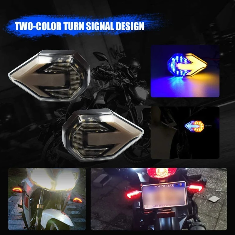 Motorcycle Turn Signal LED Lights Arrowhead Indicator Waterproof for Yamaha Suzuki Kawasaki Motorbike Blue/Amber
Motorcycle Turn Signal LED Lights Arrowhead Indicator Waterproof for Yamaha Suzuki Kawasaki Motorbike Blue/Amber
