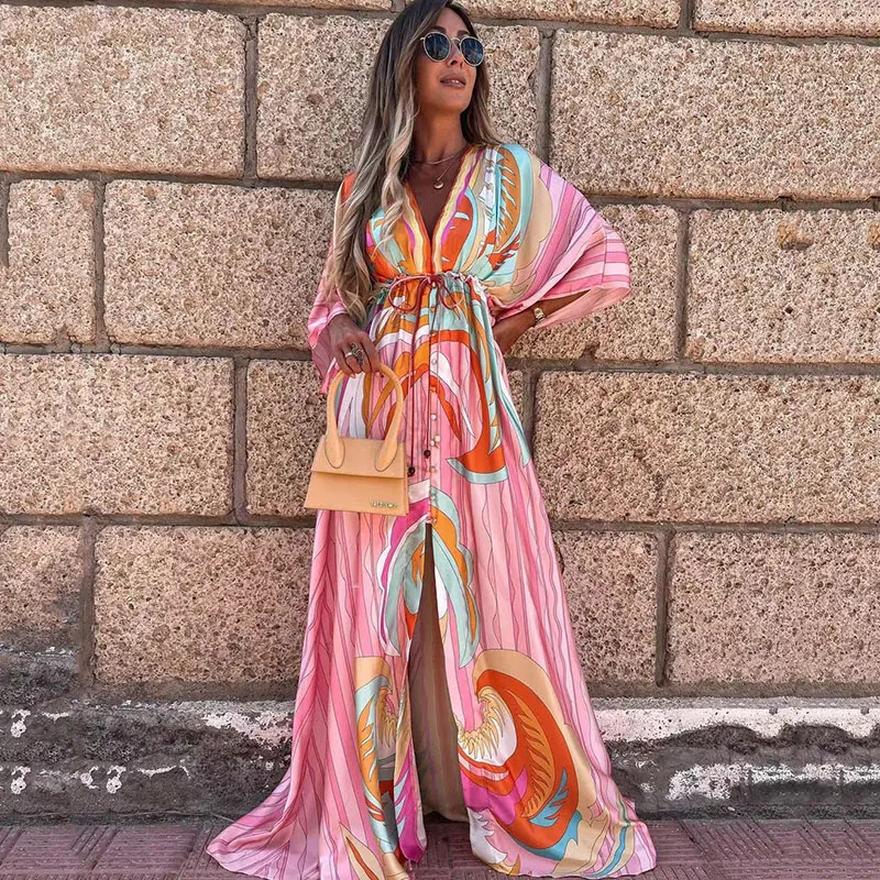 Beach Boho Maxi Dress Summer 2021 Fashion Long Loose Party Sundresses For Women Elegant Button Elastic Spring Slit Dresses Robes 
Beach Boho Maxi Dress Summer 2021 Fashion Long Loose Party Sundresses For Women Elegant Button Elastic Spring Slit Dresses Robes