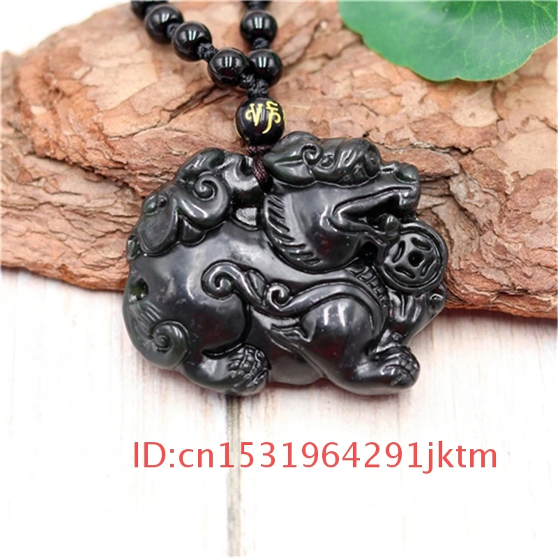 

Green Obsidian Carved Jewelry Amulet Men Natural Chinese Tiger for Necklace Charm Jade Black Accessories Pixiu Gifts Pendant