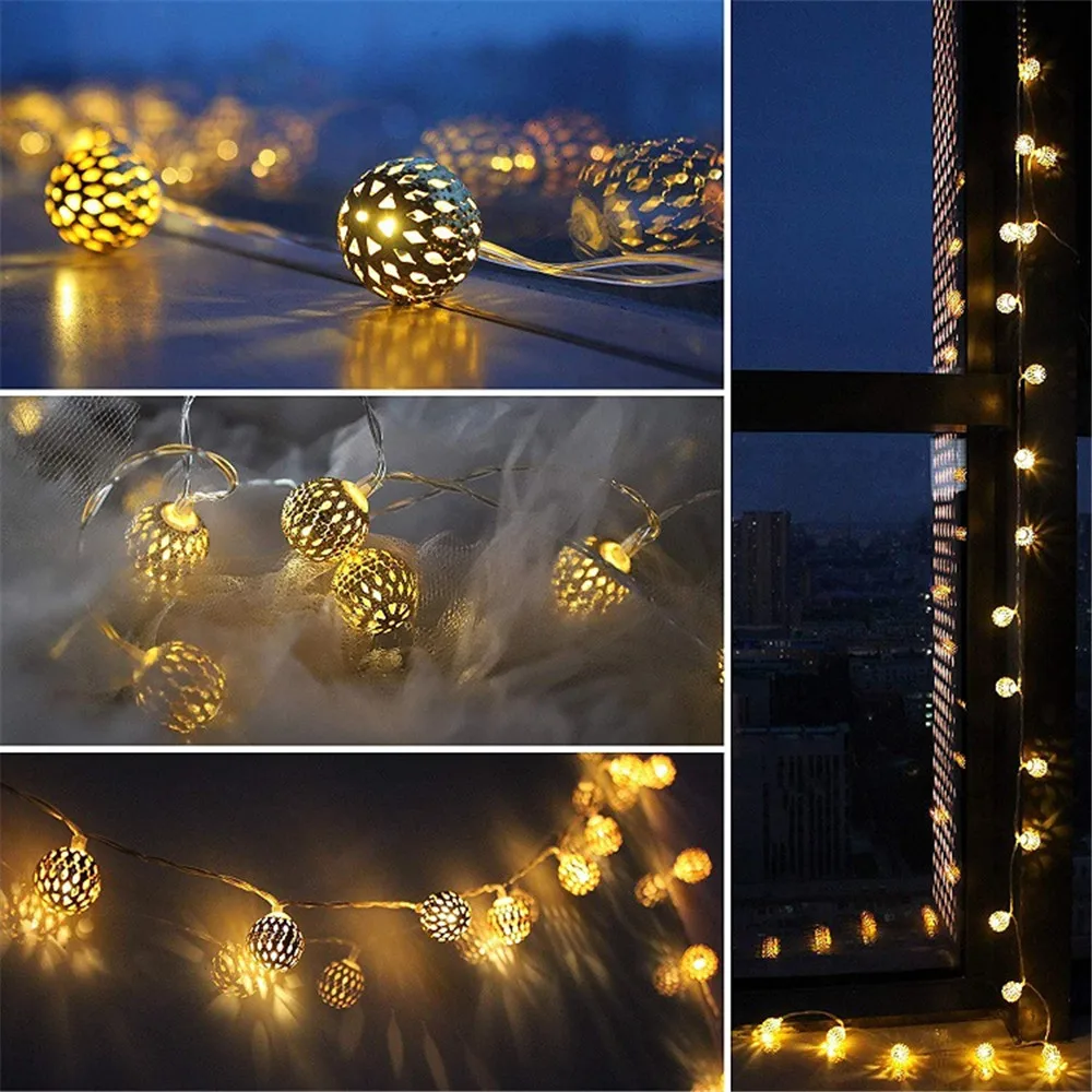 10/20/40/50leds Fairy Moroccan Hollow Metal Ball LED String Lights Battery Powered for Wedding Holiday Indoor Outdoor Decoration 
10/20/40/50leds Fairy Moroccan Hollow Metal Ball LED String Lights Battery Powered for Wedding Holiday Indoor Outdoor Decoration