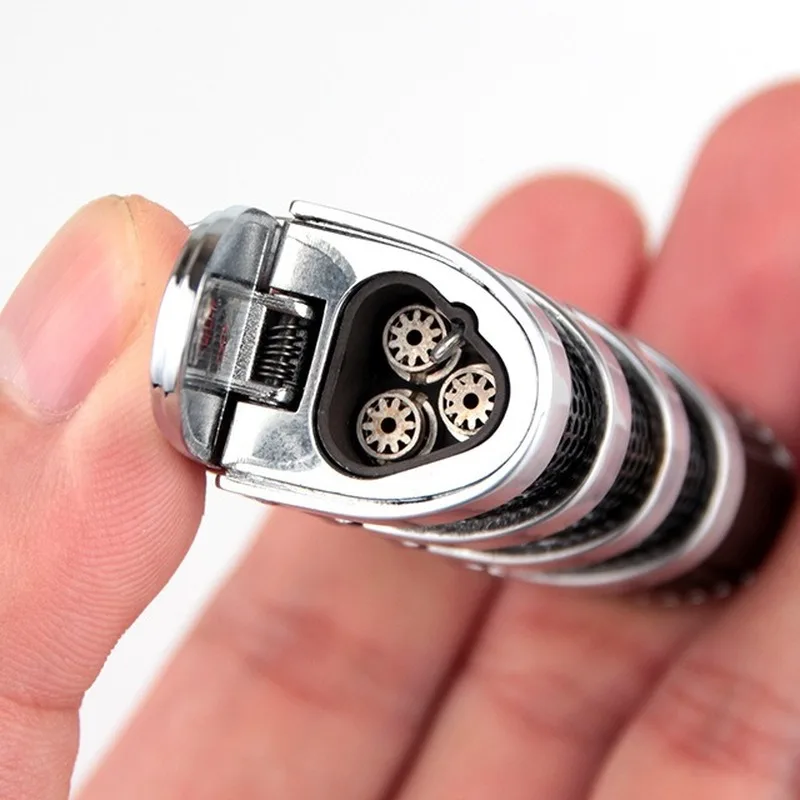 Three Straight Super Firepower with Cigar Cutter Special Lighter Butane Gas Windproof Zinc Alloy Metal Cigarette Lighter
Three Straight Super Firepower with Cigar Cutter Special Lighter Butane Gas Windproof Zinc Alloy Metal Cigarette Lighter
