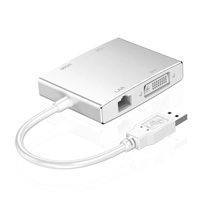 

USB3.0 Hub to HDMI VGA DVI сетевой порт 1000 гигабитный Ethernet 4 в 1 видеоадаптер конвертер