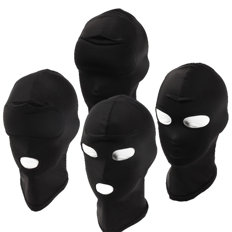 

Unisex Adult Open Eyes Mouth Headgear Mask Hood Breathable Blindfold Black Full Head Cover Cosplay Slave BDSM Bondage Sex Toys f
