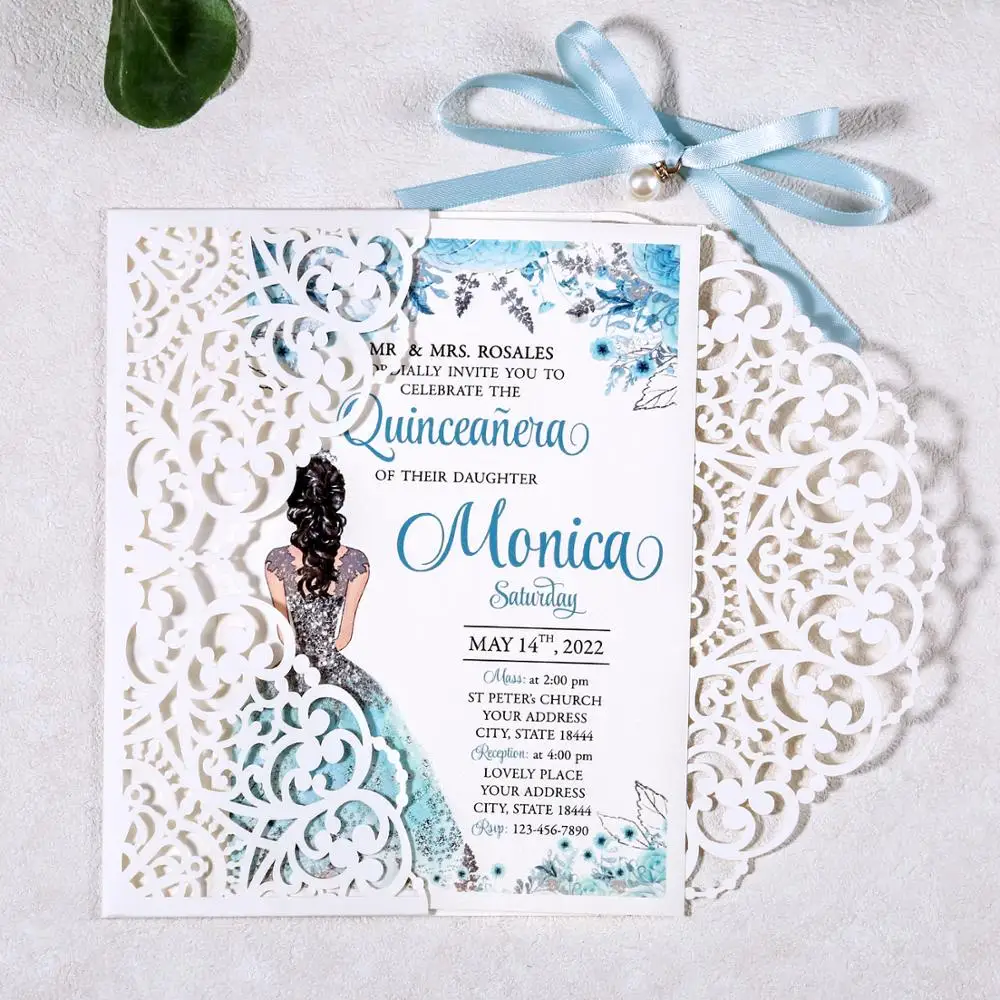 50pcs Blue Wedding/Quinceanera Laser Cut Hollow Rose Wedding invitations Cards With Ribbon and Envelopes
50pcs Blue Wedding/Quinceanera Laser Cut Hollow Rose Wedding invitations Cards With Ribbon and Envelopes