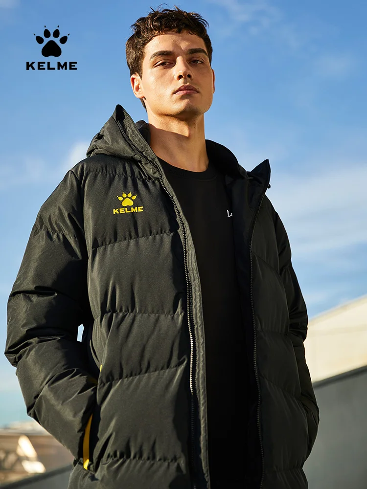 Мужская спортивная куртка KELME длинное зимнее пальто с капюшоном ветрозащитное