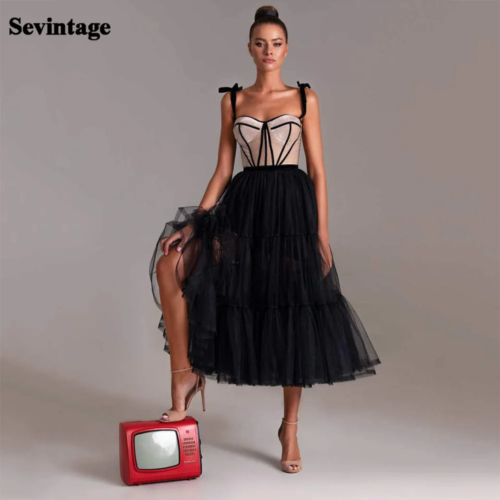 Sevintage Spaghetti Straps Tulle Prom Dress Elegant Sweetheart Sleeveless Evening Dresses Tea-Length A-Line Party Gowns Fashions
Sevintage Spaghetti Straps Tulle Prom Dress Elegant Sweetheart Sleeveless Evening Dresses Tea-Length A-Line Party Gowns Fashions