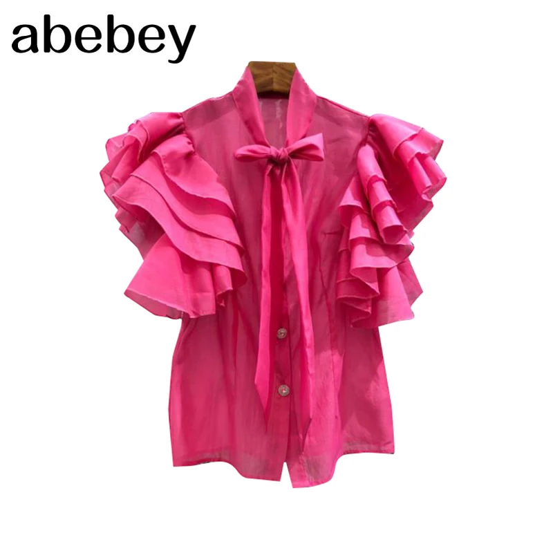 Patchwork Ruffle Shirt For Women Bow Collar Short Sleeve Solid Chic Blouse Femlae Fashion New Clothing 2021 Tide
Patchwork Ruffle Shirt For Women Bow Collar Short Sleeve Solid Chic Blouse Femlae Fashion New Clothing 2021 Tide