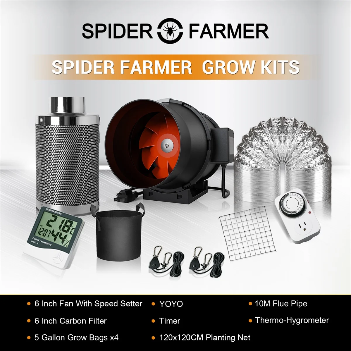 Spider Farmer 6" Inline Grow Tent Ventilation Air Ducting Carbon Filter Fan Set
Spider Farmer 6" Inline Grow Tent Ventilation Air Ducting Carbon Filter Fan Set