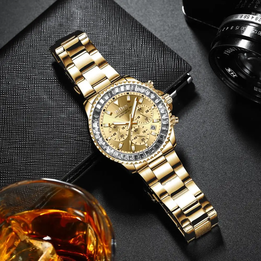 BIDEN Men's Quartz Watch Stainless Steel Diving Ring Chronograph Waterproof Luminous Design Watch Elegant Sports Analog Date
BIDEN Men's Quartz Watch Stainless Steel Diving Ring Chronograph Waterproof Luminous Design Watch Elegant Sports Analog Date