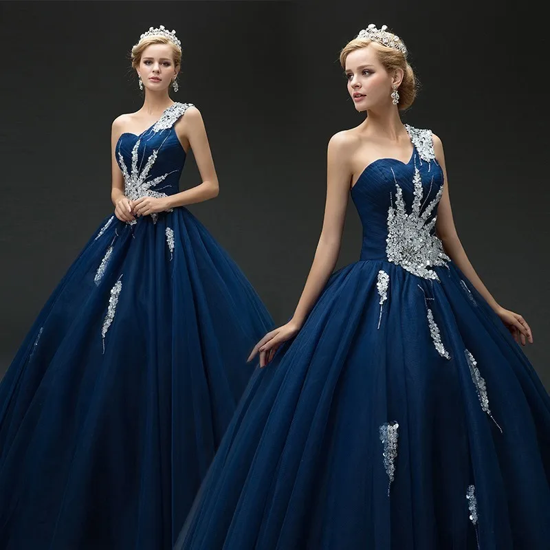 Charming Royal Blue One Shoulder Ball Gown Quinceanera Evening Tulle Dresses Long Formal Crystal Dress
Charming Royal Blue One Shoulder Ball Gown Quinceanera Evening Tulle Dresses Long Formal Crystal Dress