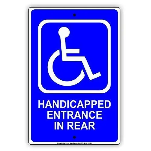 Great Tin Sign Aluminum Handicap Wheelchair Entrance in Rear Direction Back Enter Outdoor Indoor Sign Wall Decoration
Great Tin Sign Aluminum Handicap Wheelchair Entrance in Rear Direction Back Enter Outdoor Indoor Sign Wall Decoration