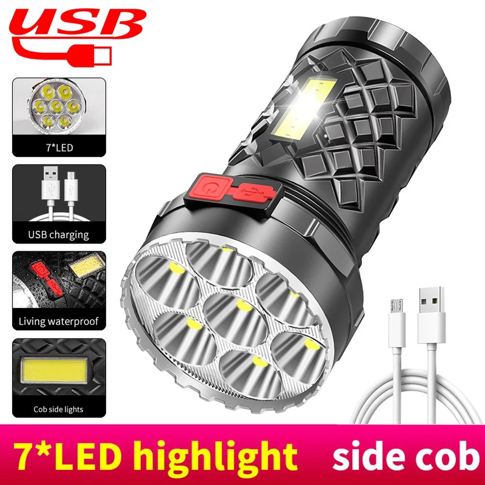 Newest USB Rechargeable 7LED Flashlight with COB Portable Powerful Torch Built-in Battery Outdoor Camping Light Waterproof Lamp
Newest USB Rechargeable 7LED Flashlight with COB Portable Powerful Torch Built-in Battery Outdoor Camping Light Waterproof Lamp
