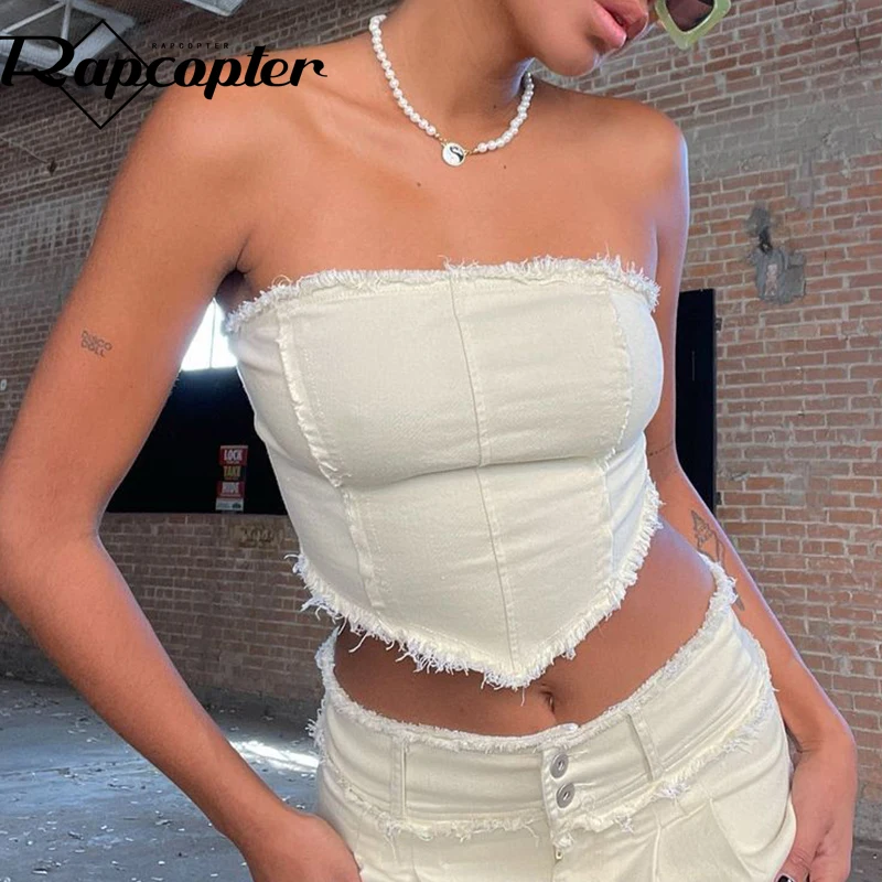 Rapcopter Ripped White Jeans Tube Top Patchwork Backless Sexy y2k Crop Top Skinny Sleeveless Mini Vest Women Vintage Streetwear
Rapcopter Ripped White Jeans Tube Top Patchwork Backless Sexy y2k Crop Top Skinny Sleeveless Mini Vest Women Vintage Streetwear