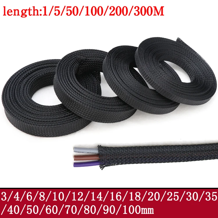 

Length 1/5/50/100M PET Cable Insulated Braided Sleeving Data line protection Wire Cable Flame-retardant nylon tube