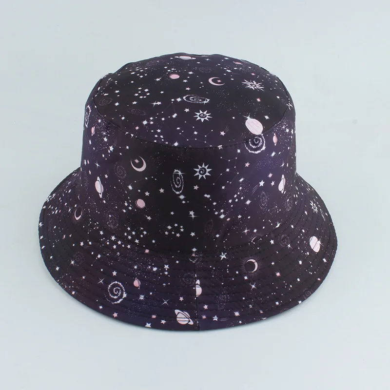 

Black Bucket Hat Men Reversible Women Summer Sun Beach UV Protection Stars Panama Breathable Cap Accessory For Outdoor