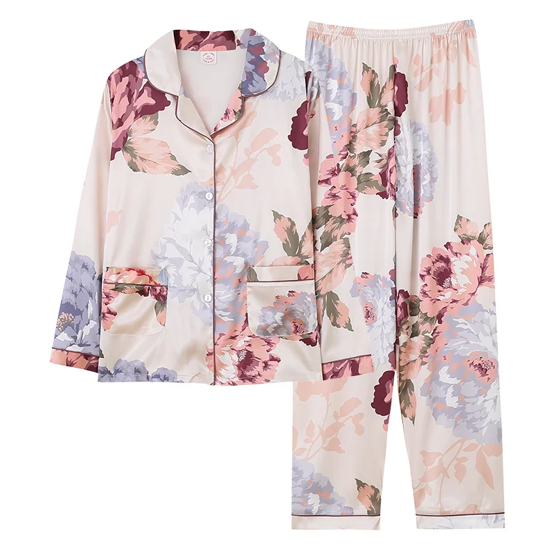 New Spring Sleepwear 2 Piece Sets For Women's Silk Satin Pajamas Turn-down Collar Homewear Large Size Pijama Pyjama XXXL
New Spring Sleepwear 2 Piece Sets For Women's Silk Satin Pajamas Turn-down Collar Homewear Large Size Pijama Pyjama XXXL