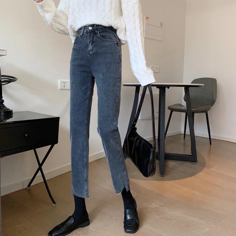 High Waist Stretch Jeans Woman Korean Style Buttons with Irregular Edges Jeans Women Simple Slim Solid Straight Leg Pants Ladies
High Waist Stretch Jeans Woman Korean Style Buttons with Irregular Edges Jeans Women Simple Slim Solid Straight Leg Pants Ladies
