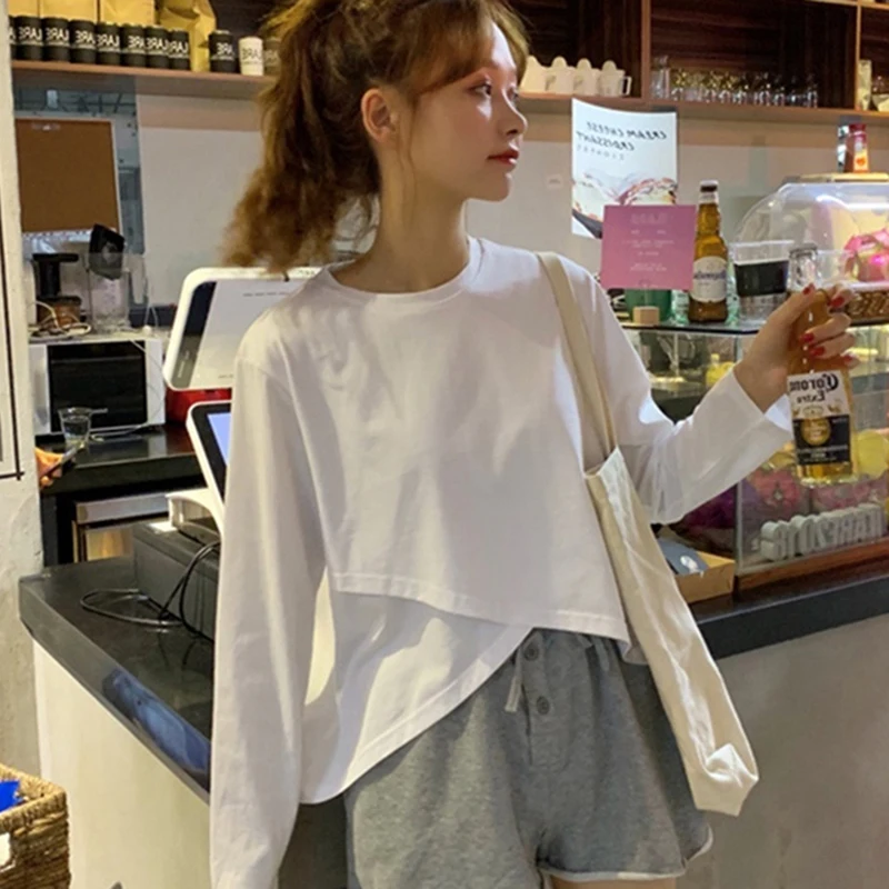 2021 New Fall Long Sleeve Women T Shirt Korean Fashion Loose Personality Split Fork Harajuku Oversized Clothing Tops Black White 
2021 New Fall Long Sleeve Women T Shirt Korean Fashion Loose Personality Split Fork Harajuku Oversized Clothing Tops Black White