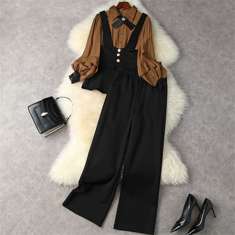 Autumn Winter 2021 Women Pants Sets Designer Fashion Patchwork Lantern Sleeve Peplum Tops + Wide Leg Pant Suits 2 Piece Clothes
Autumn Winter 2021 Women Pants Sets Designer Fashion Patchwork Lantern Sleeve Peplum Tops + Wide Leg Pant Suits 2 Piece Clothes