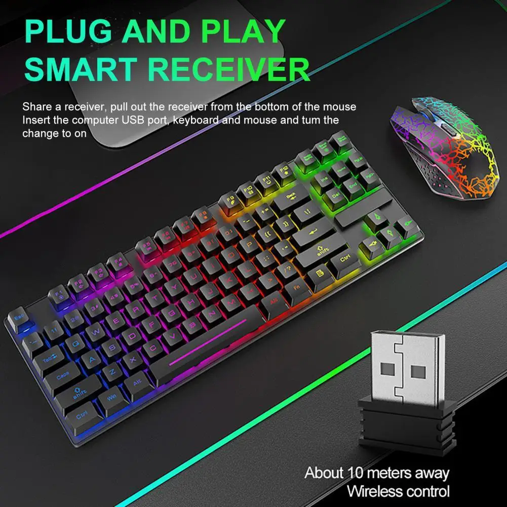 

1 Set T87 Wireless Keyboard Quick Response Long Standby Time Waterproof Laptop Gaming Desk Mouse for Notebook