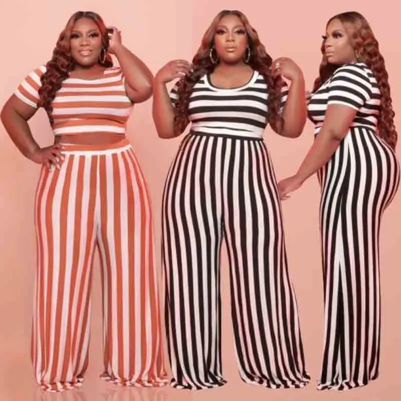 Women Fashion Striped Holiday Sets Clothing With Plus Size 5XL Female Fat MM Ladies Hollow Waist T-Shirt+Wide Leg Pant 2pc Suits
Women Fashion Striped Holiday Sets Clothing With Plus Size 5XL Female Fat MM Ladies Hollow Waist T-Shirt+Wide Leg Pant 2pc Suits