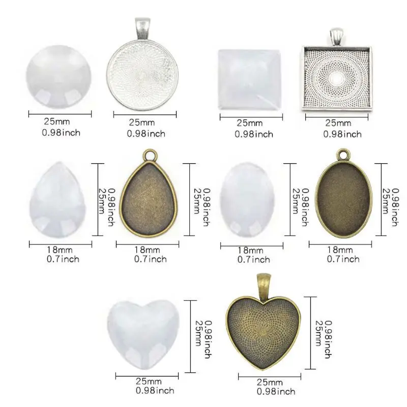 60Pcs Photo Bezel Pendant Trays Blanks Cameo Teardrop Round Square Heart Oval Glass Cabochon Settings Jewelry Making 
60Pcs Photo Bezel Pendant Trays Blanks Cameo Teardrop Round Square Heart Oval Glass Cabochon Settings Jewelry Making