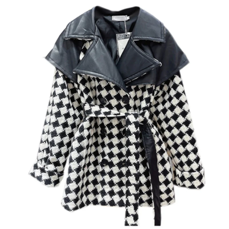 2021 Autumn Winter New PU Leather Woolen Jacket Women Long Sleeve Bandage Thickened Stitching Coat Female Fashion 2W1350
2021 Autumn Winter New PU Leather Woolen Jacket Women Long Sleeve Bandage Thickened Stitching Coat Female Fashion 2W1350