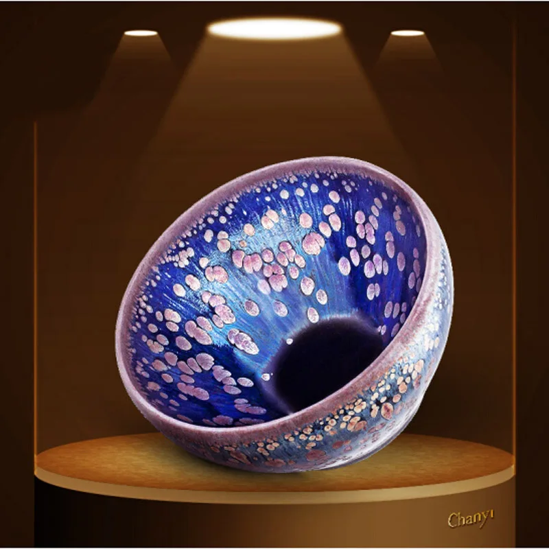 

Jianzhan Blue Star Tenmokus Cup Yuteki Natural Glaze China Song Dynasty Craft Ceramic Tea Bowl intangible cultural heritage
