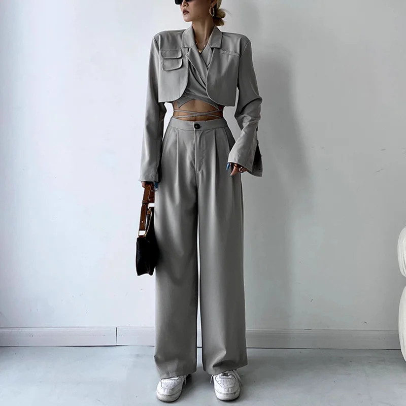 WOMENGAGA Suits Of Formal Clothes Street Women Bandage Long Sleeve Short Jacket Coat + Wide Leg Pants Trousers Two-piece Set 8U8
WOMENGAGA Suits Of Formal Clothes Street Women Bandage Long Sleeve Short Jacket Coat + Wide Leg Pants Trousers Two-piece Set 8U8