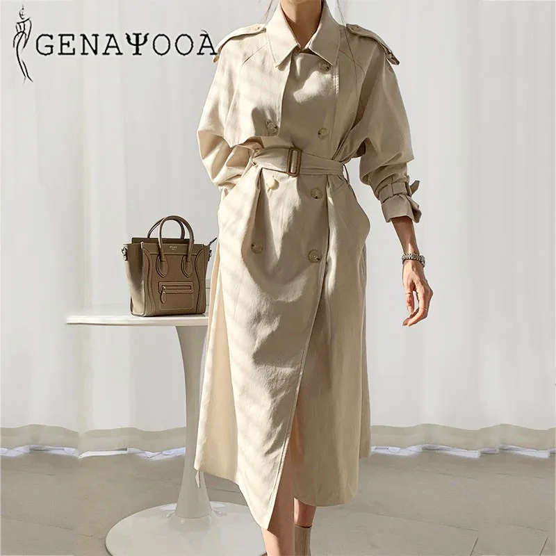 Genayooa Office Lady Women's Trench Coat With Belt Double-breasted Cotton Classic Autumn Winter Cloths Women Outerwear Korean
Genayooa Office Lady Women's Trench Coat With Belt Double-breasted Cotton Classic Autumn Winter Cloths Women Outerwear Korean