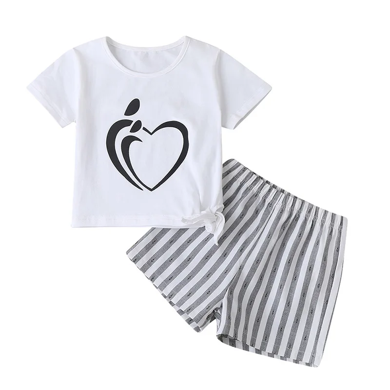 2021 Summer Children Sets Casual Short Sleeve O Neck Print Heart T-shirt Striped Shorts 2Pcs Girl Clothes Sets 18M-6T
2021 Summer Children Sets Casual Short Sleeve O Neck Print Heart T-shirt Striped Shorts 2Pcs Girl Clothes Sets 18M-6T