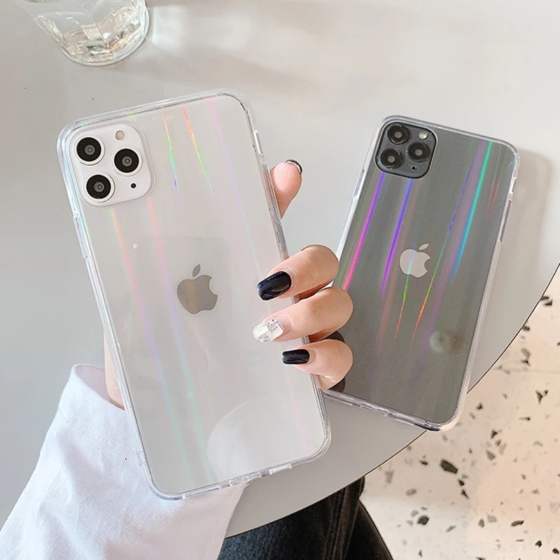 Градиентный Радужный лазерный чехол для iPhone X XS Max XR прозрачные чехлы 12 11 Pro 6 6s 7 8 Plus